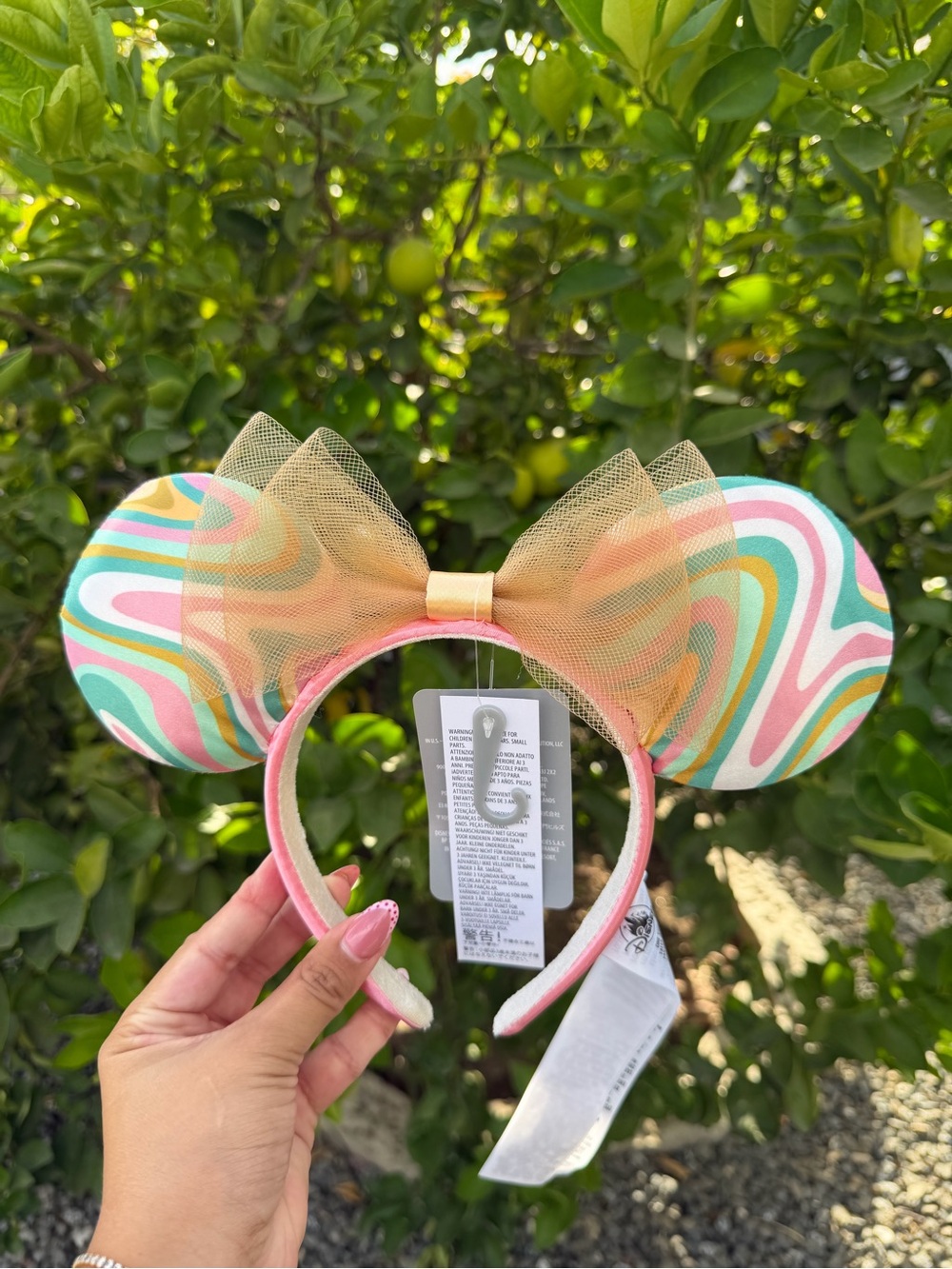 Swirl Pattern Mouse Ear Headband with Gold Tulle Bow